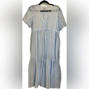 Madewell tiered midi dress 100% cotton with colorful vertical stripes